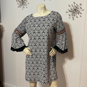 Uncle Frank Black and White Patterned Midi Dress